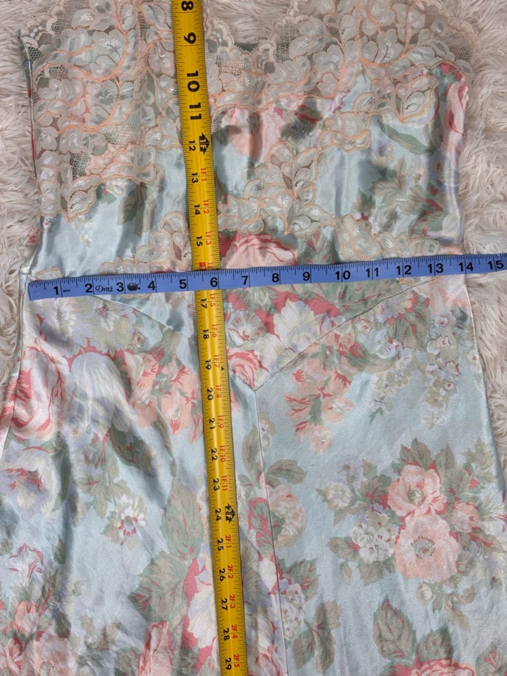 Vintage Victoria’s Secret Long Satin Slip Dress Floral Lace Trim Gold Label S - Picture 9 of 9